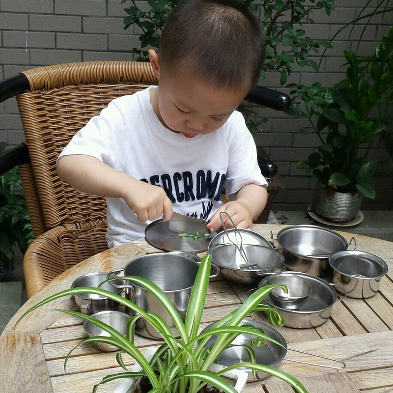 Conjunto de Utensílios de Cozinha Infantil em Aço Inox